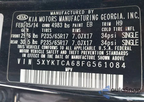 2015 Kia Sorento Lx from USA, damaged, VIN 5XYKTCA68FG561084